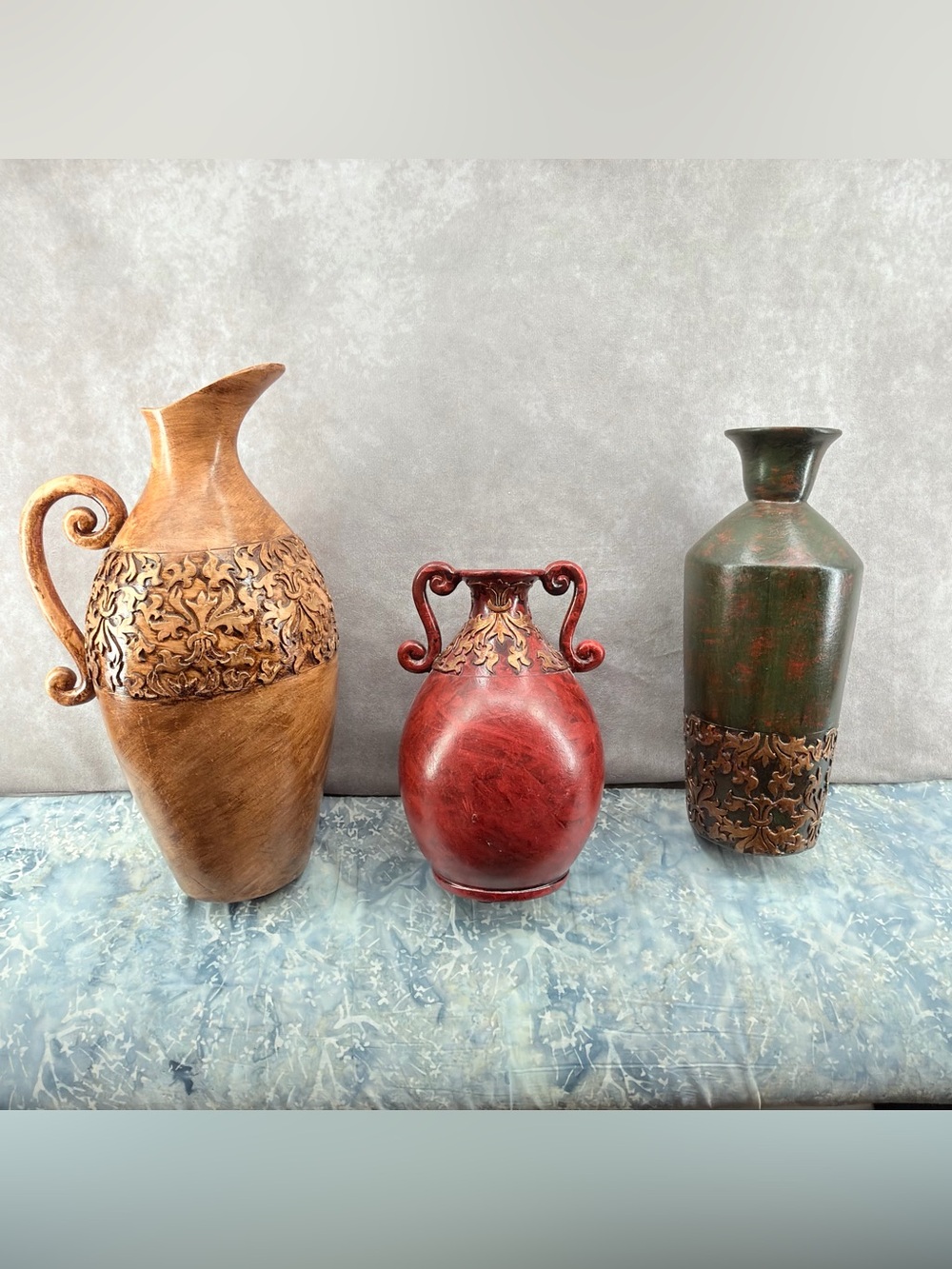 Decorative Vase Trio - Brown, Red, and Green Accents